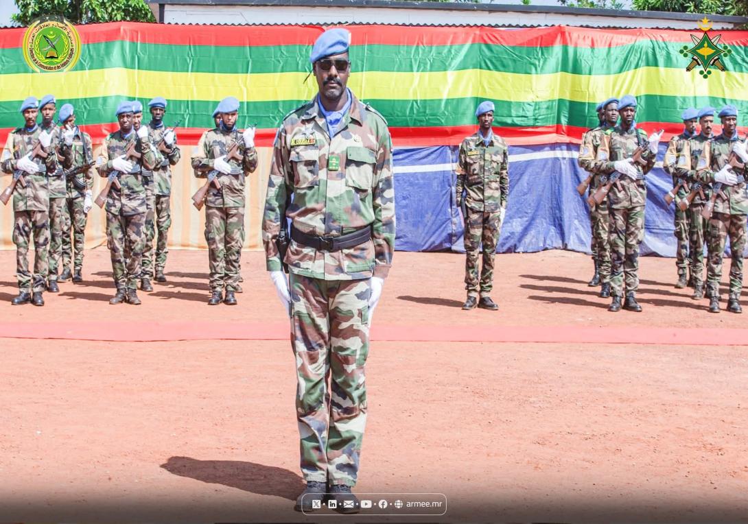 Soldats mauritaniens en béret bleu de la mission de l'ONU en Centrafrique lors d'une cérémonie militaire, photo d'archives