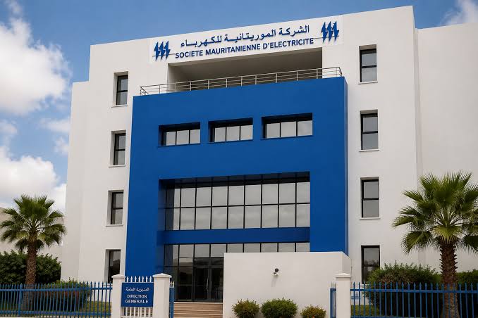 La façade bleue et blanche du siège de la Société mauritanienne d'électricité