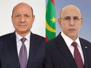 Ghazouani présente ses condoléances au président du Conseil de leadership présidentiel yéménite pour le décès de l'ancien président Hadi