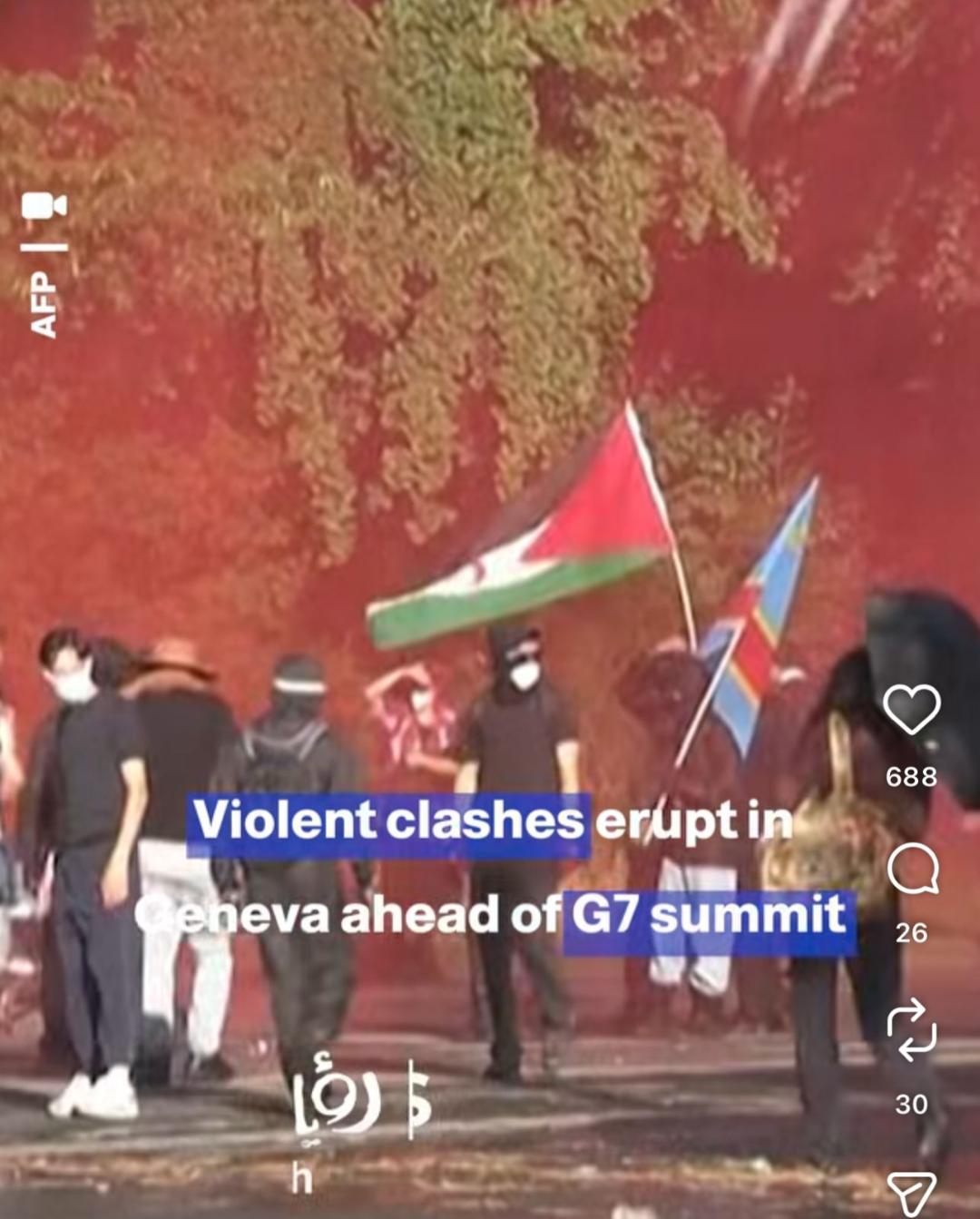 Genève : Emblème du Polisario brandi lors d’une manifestation en marge du Sommet du G7