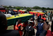 Ghana Cérémonie nationale de funérailles pour les victimes de l'accident d'hélicoptère militaire
